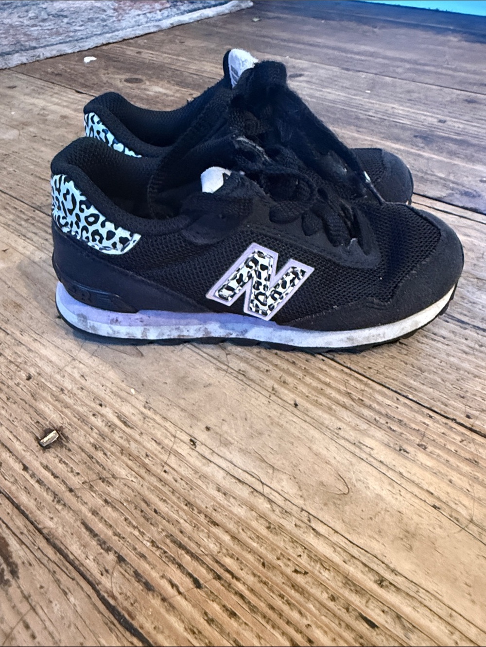 New Balance Kids' Black Sneakers with lavender  Leopard Accent size 11C